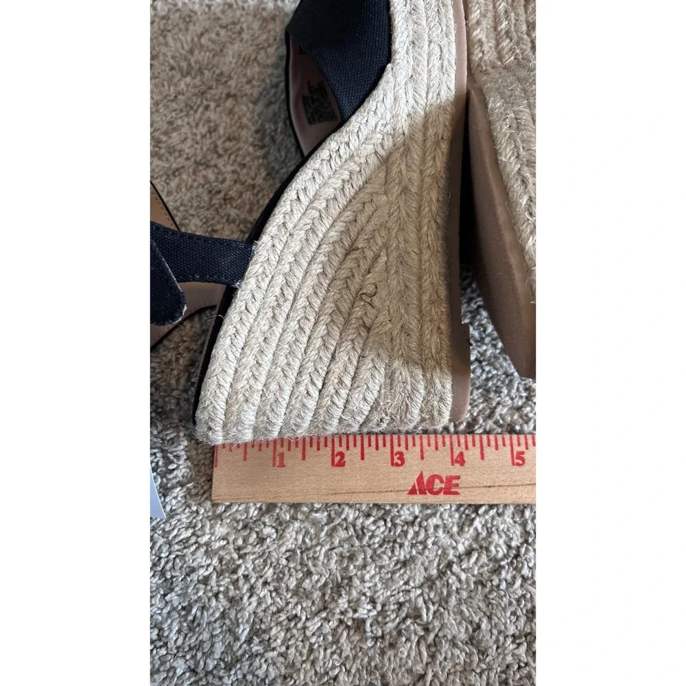 Black Espadrille Wedge Sandals Boho Resortwear Square Toe Time and Tru SZ‎ 9